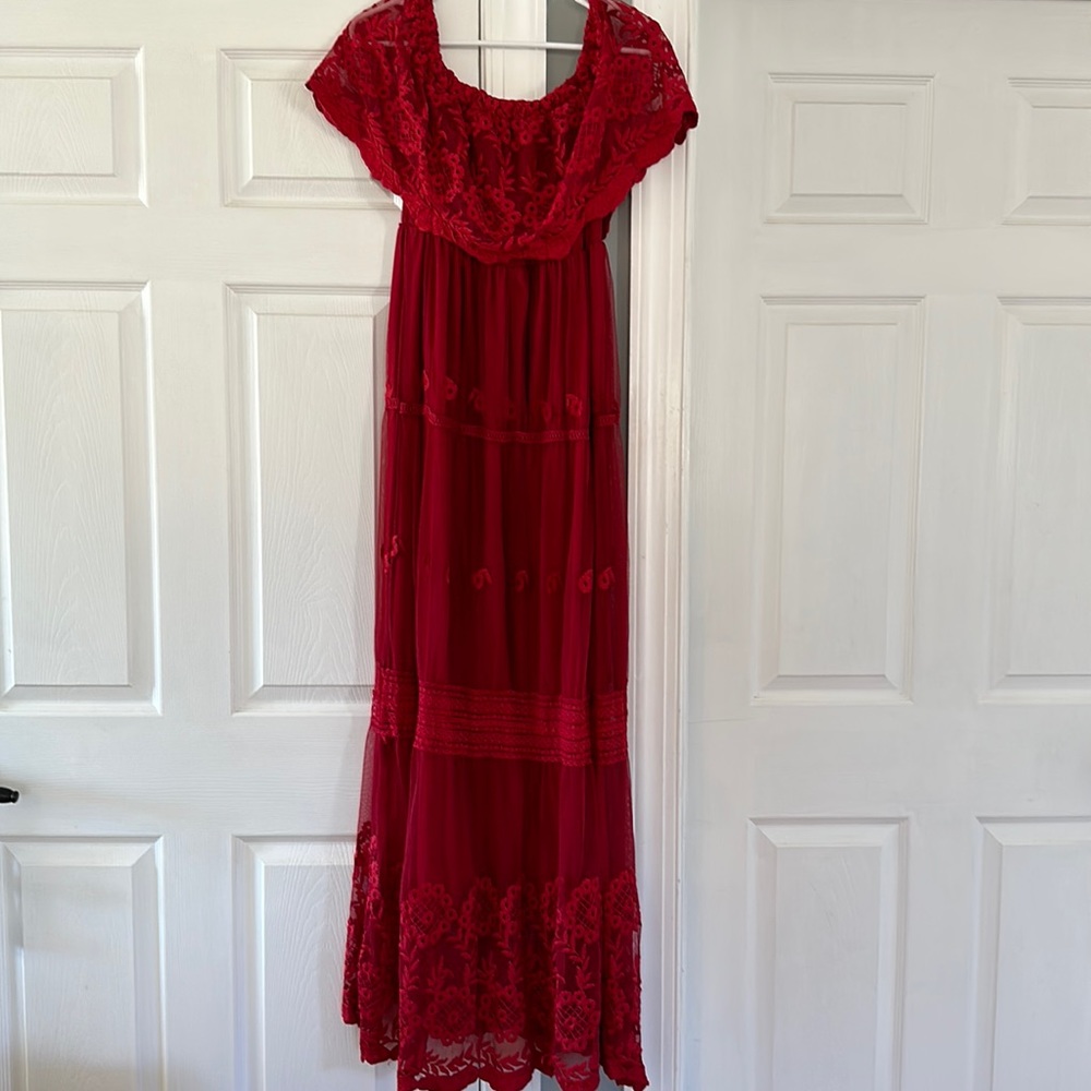 Red lace off the shoulder dress size small